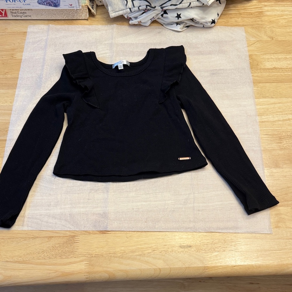 Tahari Black Ribbed Knit Top